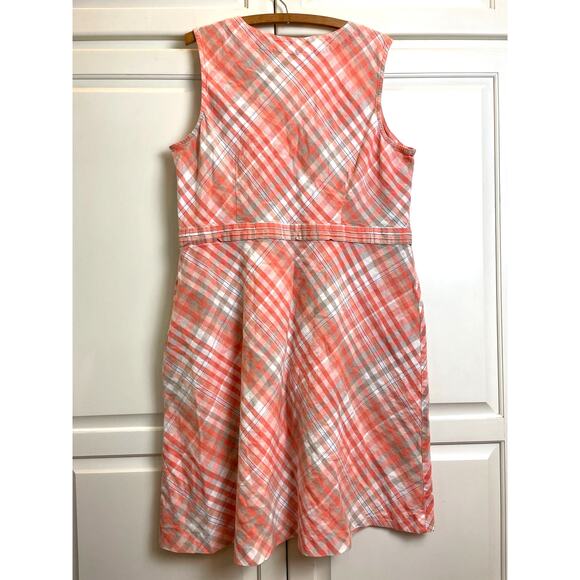 LL Bean Sleeveless Linen Blend Dress Plus Sz 20 Petite Peach/Pink Plaid - Picture 2 of 12